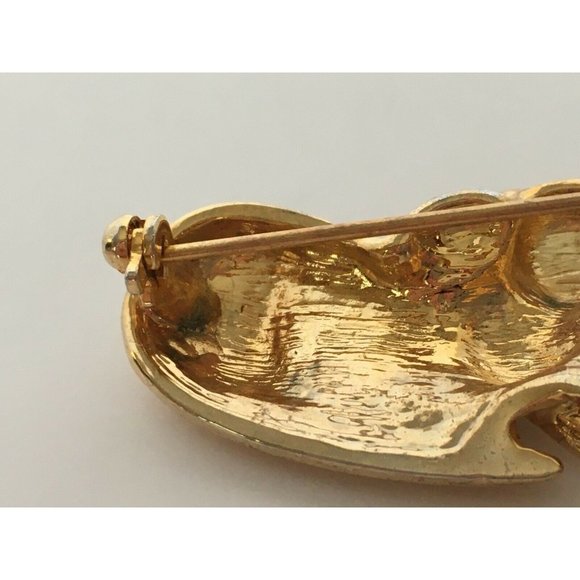 Cats Brooch Pin Silver & Gold Tone Laying Black Eyes Vintage Costume Jewelry 2" - Picture 8 of 10